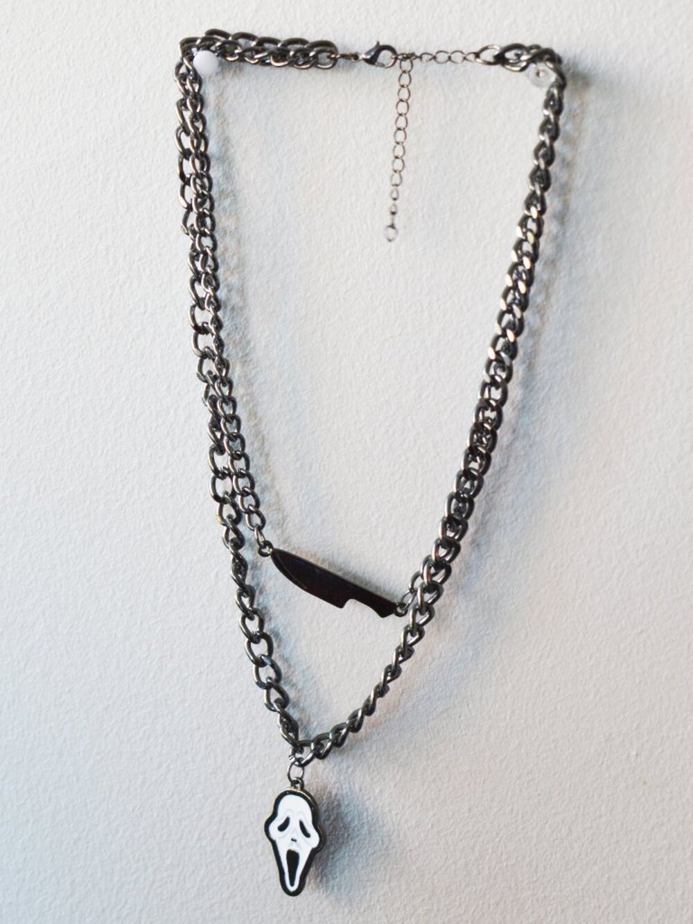 ❤️ Ghostface Scream Layered Chain Necklace Goth Horror Jewelry